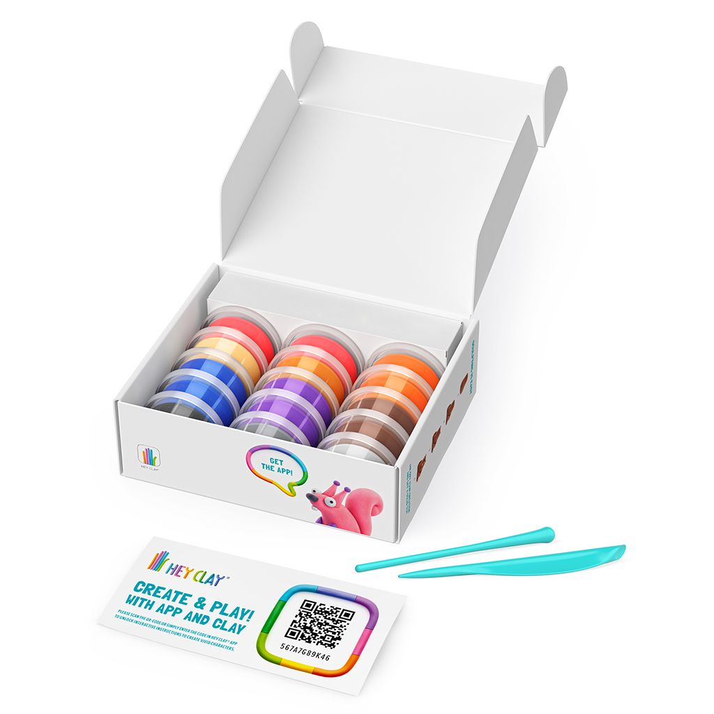 Hey Clay Boetseerklei - Bosdieren, 15 potjes klei