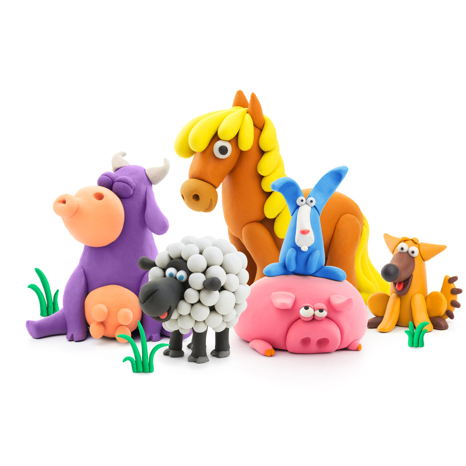 Hey Clay Boetseerklei - Boerderijdieren, 15 potjes klei