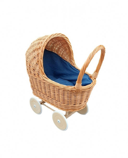 Hollie Rieten poppenwagen met jeansblauwe bekleding