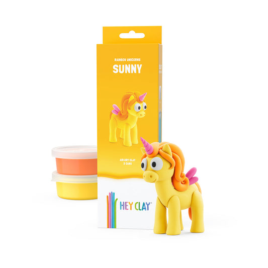Hey Clay Boetseerklei - Rainbow Unicorns Sunny, 3 potjes klei