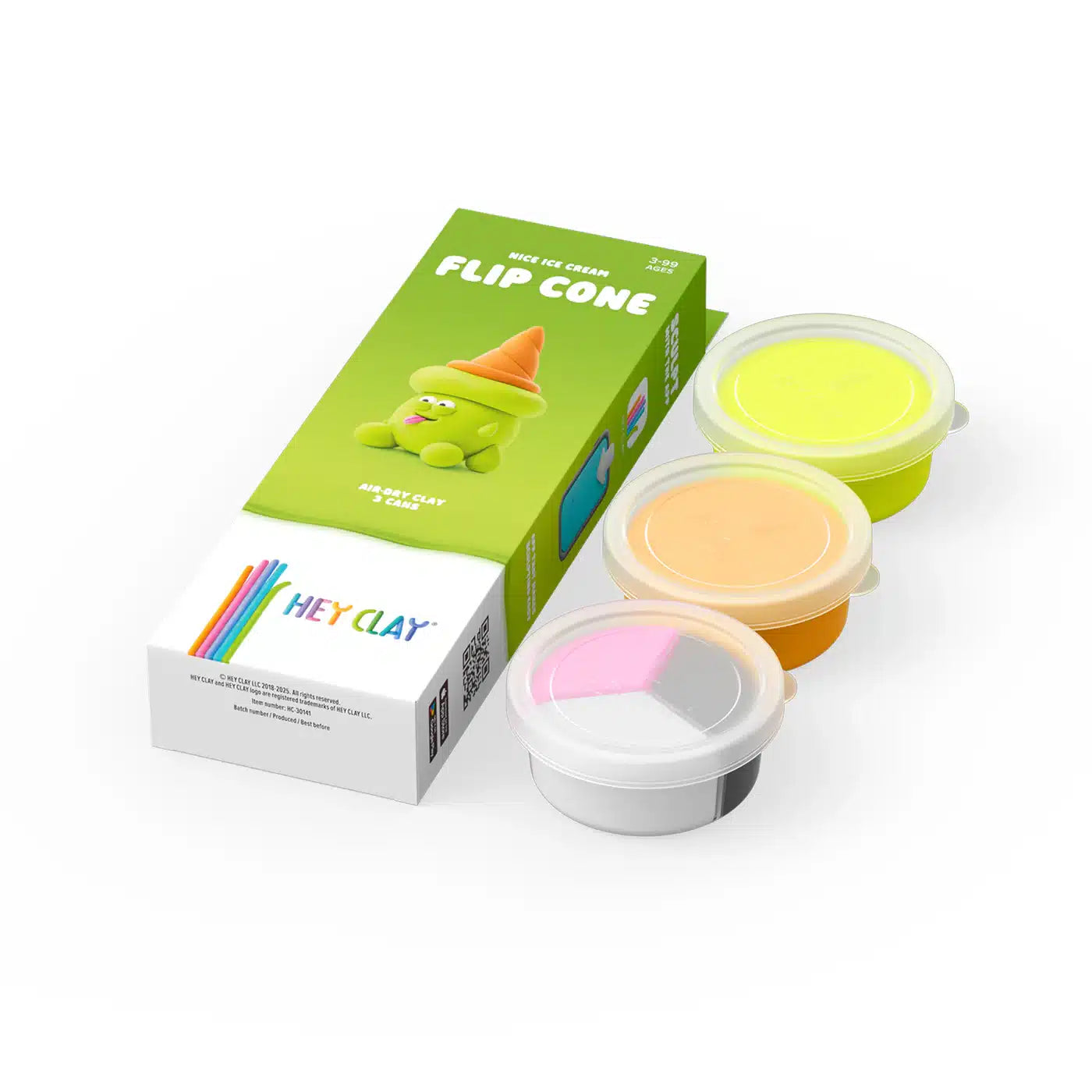 Hey Clay Boetseerklei - Ice Cream - Flip Cone, 3 potjes klei