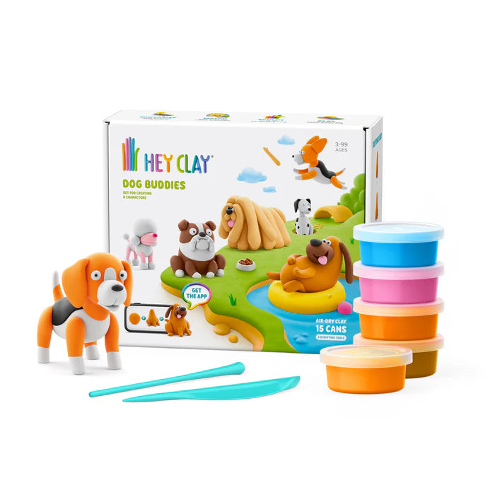 Hey Clay Boetseerklei - Dog buddies, 15 potjes klei