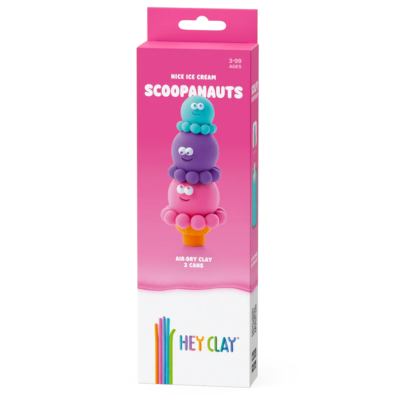 Hey Clay Boetseerklei - Ice Cream - Scoopanauts, 3 potjes klei